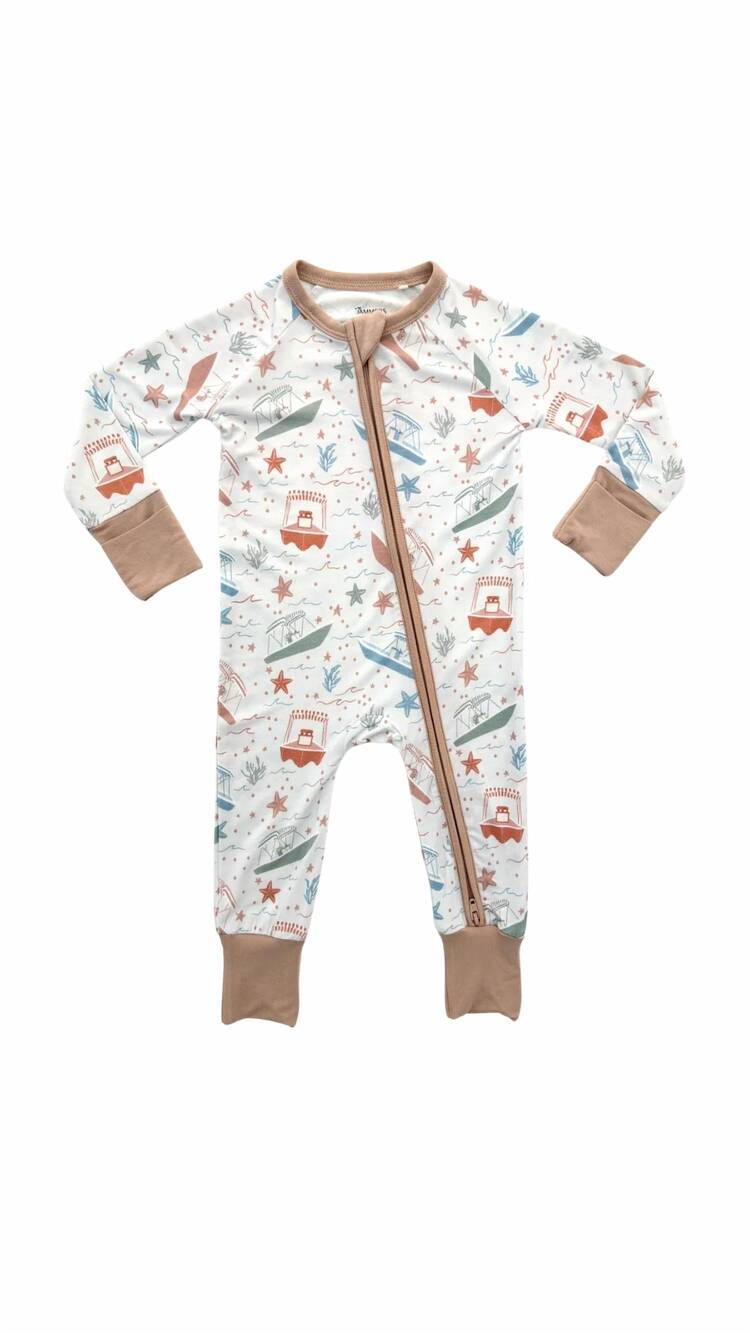 NEW IN MY JAMMERS kids' zipper romper in boats